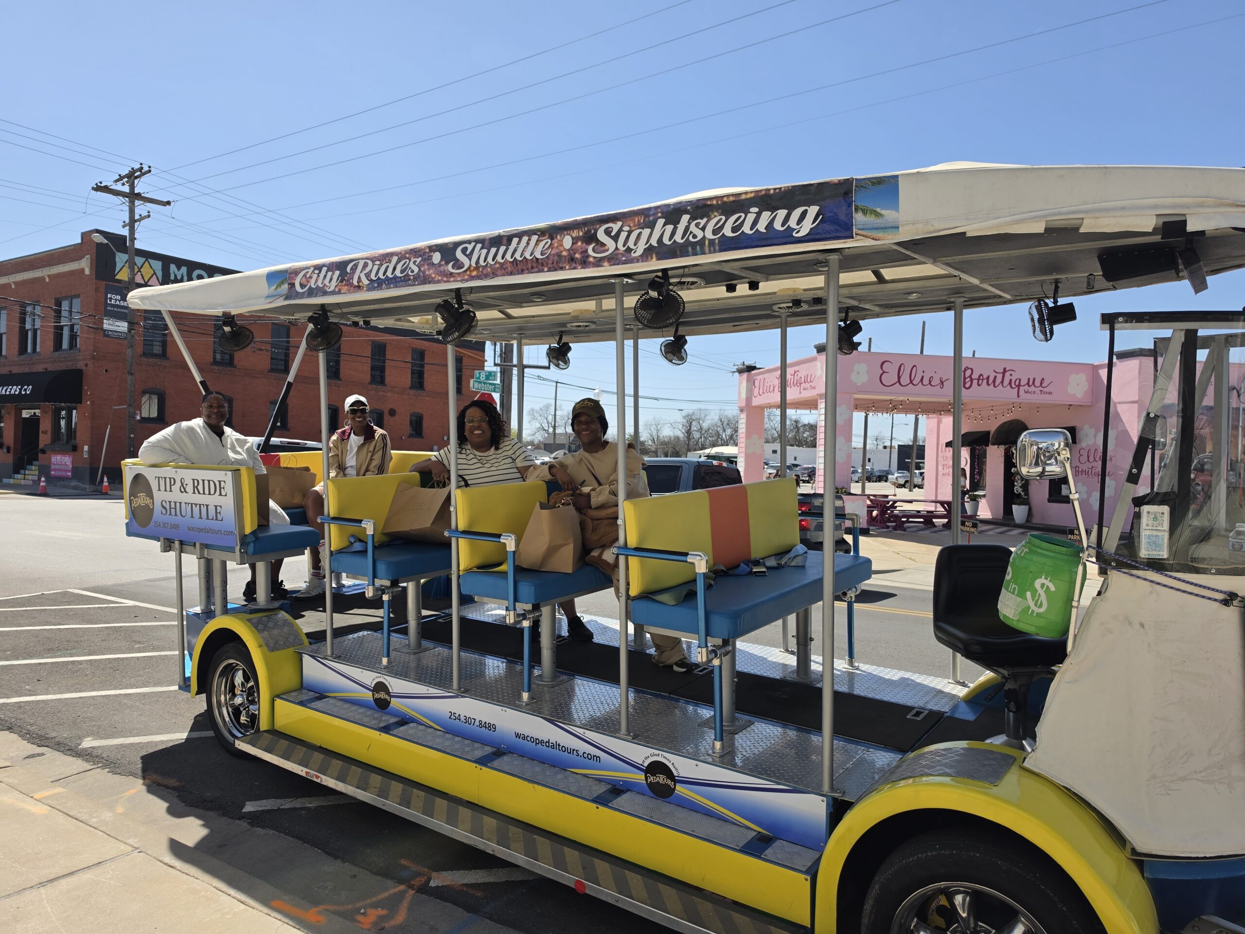 Waco Pedal Tours shuttle during the day